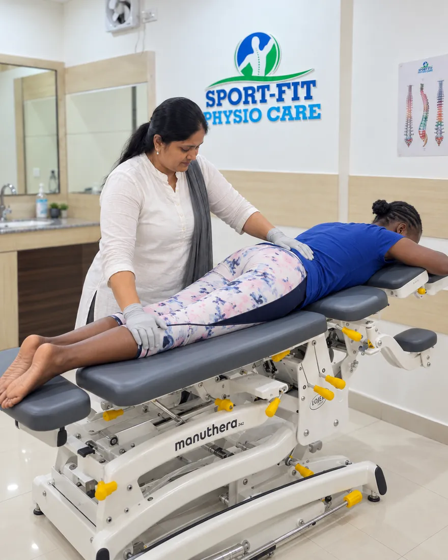 SPORT-FIT PHYSIO CARE therapist giving Integrated Manual Therapy on the Manuthera 242 treatment table