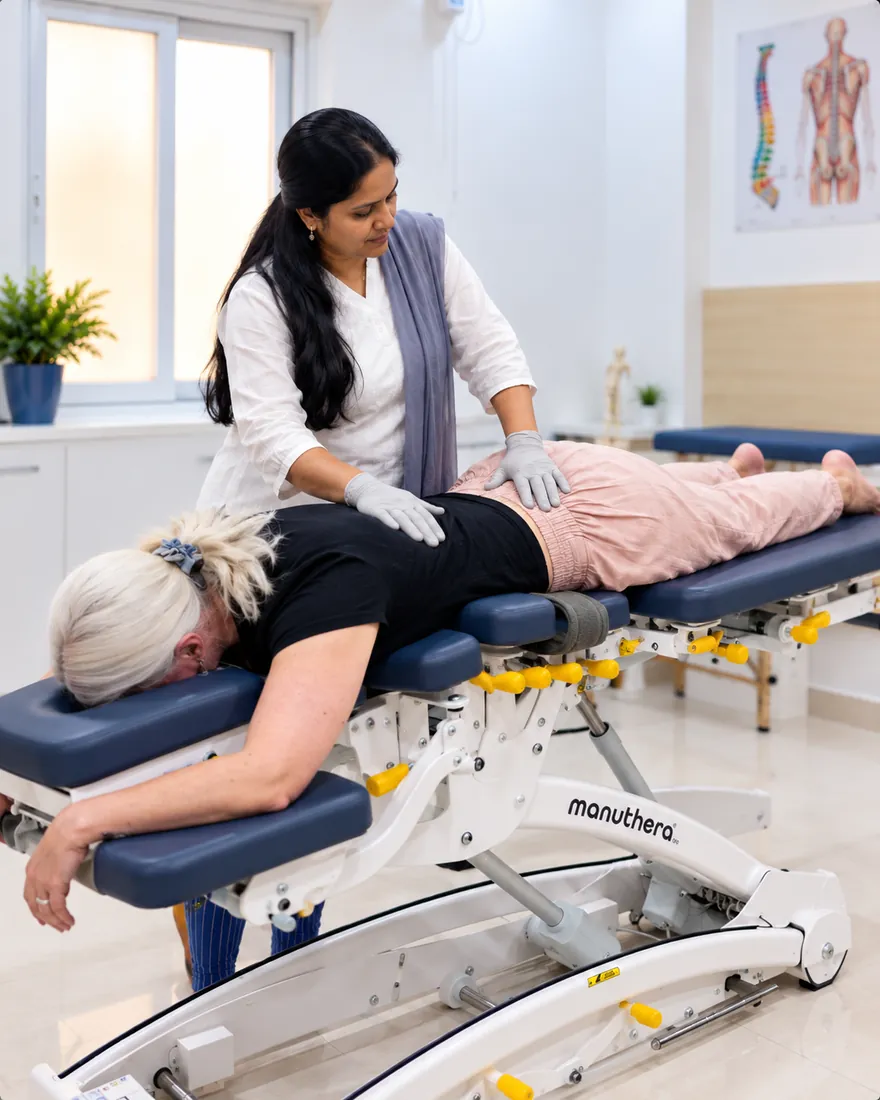 SPORT-FIT PHYSIO CARE therapist giving Integrated Manual Therapy on the Manuthera 242 treatment table