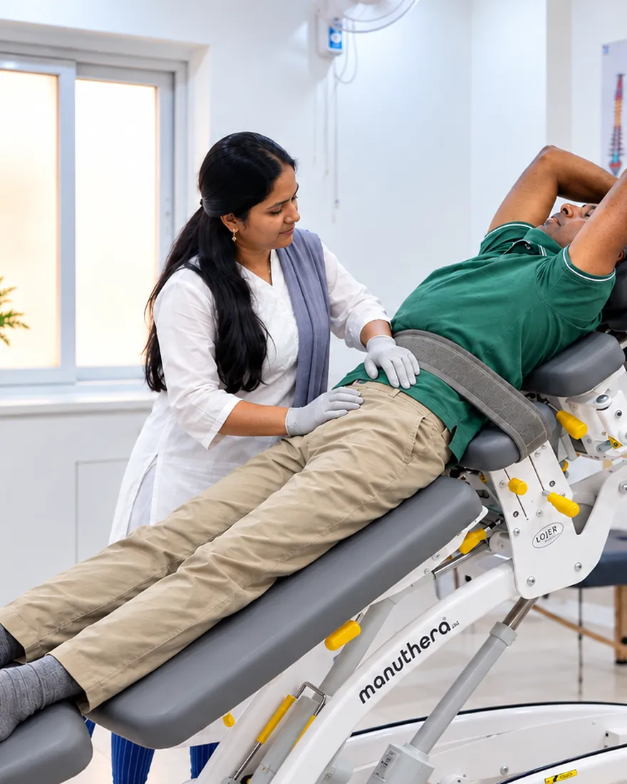 SPORT-FIT PHYSIO CARE therapist giving Integrated Manual Therapy on the Manuthera 242 treatment table
