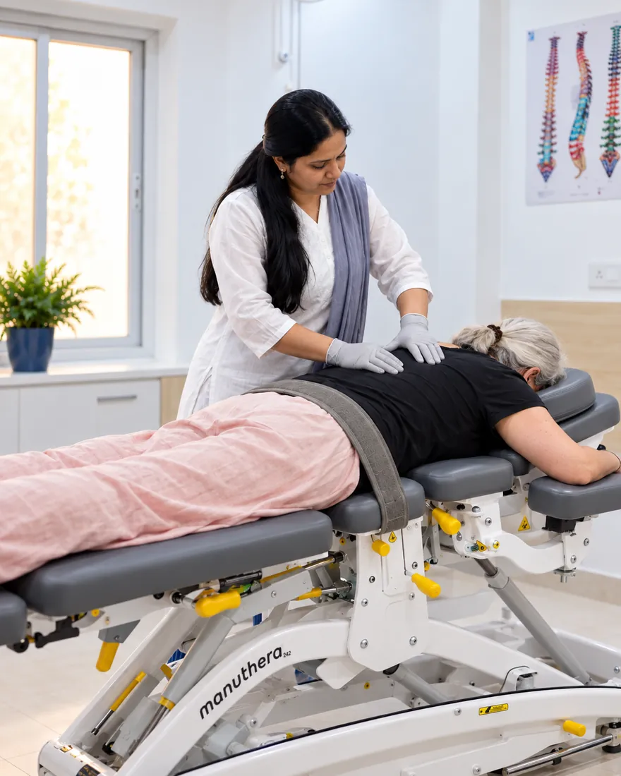 SPORT-FIT PHYSIO CARE therapist giving Integrated Manual Therapy on the Manuthera 242 treatment table