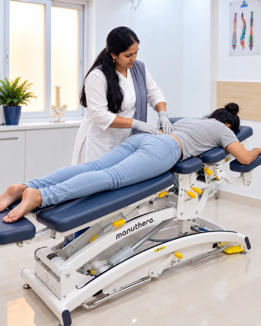 SPORT-FIT PHYSIO CARE therapist giving Integrated Manual Therapy on the Manuthera 242 treatment table