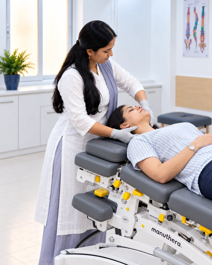 SPORT-FIT PHYSIO CARE therapist giving Integrated Manual Therapy on the Manuthera 242 treatment table