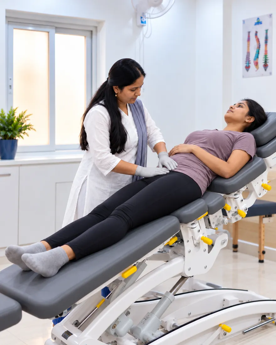 SPORT-FIT PHYSIO CARE therapist giving Integrated Manual Therapy on the Manuthera 242 treatment table